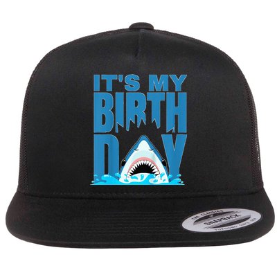 Blue Shark Birthday Shark Bite Its My Birthday Flat Bill Trucker Hat