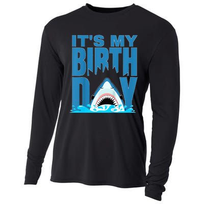 Blue Shark Birthday Shark Bite Its My Birthday Cooling Performance Long Sleeve Crew