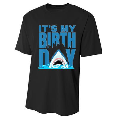 Blue Shark Birthday Shark Bite Its My Birthday Performance Sprint T-Shirt