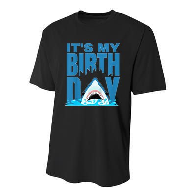 Blue Shark Birthday Shark Bite Its My Birthday Youth Performance Sprint T-Shirt