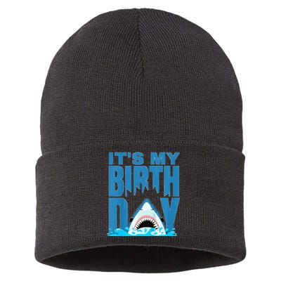 Blue Shark Birthday Shark Bite Its My Birthday Sustainable Knit Beanie