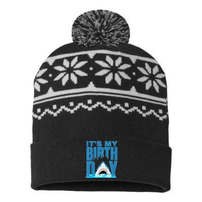 Blue Shark Birthday Shark Bite Its My Birthday USA-Made Snowflake Beanie