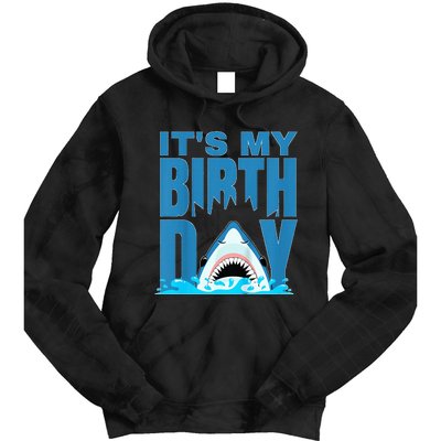 Blue Shark Birthday Shark Bite Its My Birthday Tie Dye Hoodie