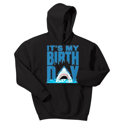 Blue Shark Birthday Shark Bite Its My Birthday Kids Hoodie