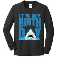 Blue Shark Birthday Shark Bite Its My Birthday Kids Long Sleeve Shirt