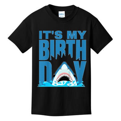 Blue Shark Birthday Shark Bite Its My Birthday Kids T-Shirt