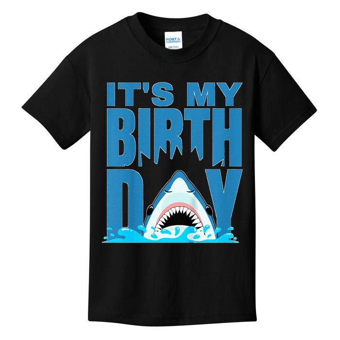 Blue Shark Birthday Shark Bite Its My Birthday Kids T-Shirt