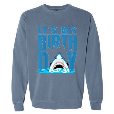 Blue Shark Birthday Shark Bite Its My Birthday Garment-Dyed Sweatshirt