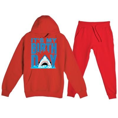 Blue Shark Birthday Shark Bite Its My Birthday Premium Hooded Sweatsuit Set