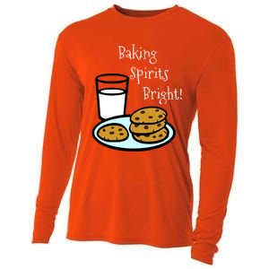 Baking Spirits Bright! Cookies And Milk Image Gift Cooling Performance Long Sleeve Crew