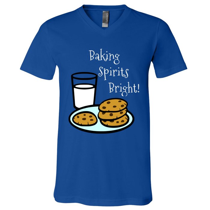 Baking Spirits Bright! Cookies And Milk Image Gift V-Neck T-Shirt