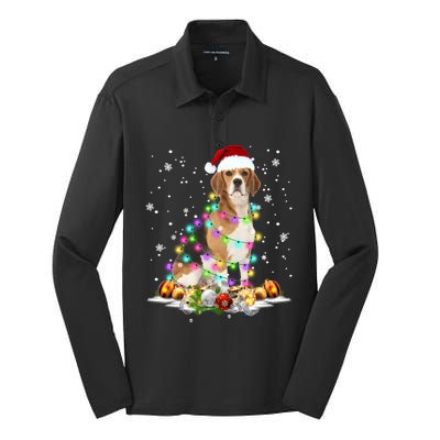 Beagle Santa Christmas Tree Lights Xmas Funny Gift Silk Touch Performance Long Sleeve Polo