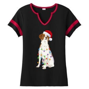 Brittany Spaniel Christmas Lights Xmas Dog Lover Cool Gift Ladies Halftime Notch Neck Tee