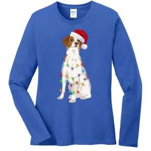 Brittany Spaniel Christmas Lights Xmas Dog Lover Cool Gift Ladies Long Sleeve Shirt