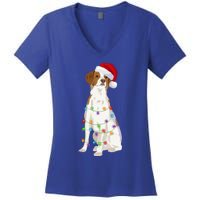 Brittany Spaniel Christmas Lights Xmas Dog Lover Cool Gift Women's V-Neck T-Shirt