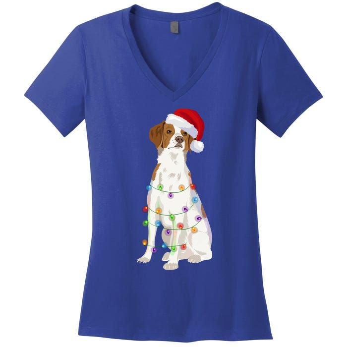 Brittany Spaniel Christmas Lights Xmas Dog Lover Cool Gift Women's V-Neck T-Shirt