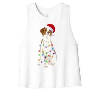 Brittany Spaniel Christmas Lights Xmas Dog Lover Cool Gift Women's Racerback Cropped Tank