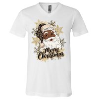 Black Santa Christmas African American Santa V-Neck T-Shirt