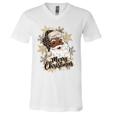 Black Santa Christmas African American Santa V-Neck T-Shirt