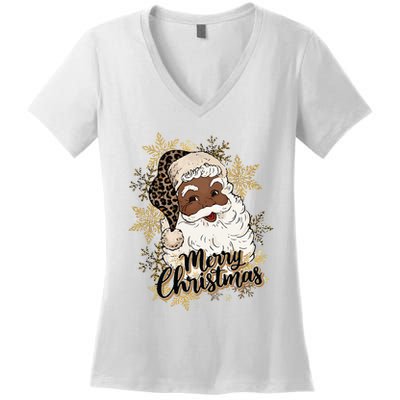 Black Santa Christmas African American Santa Women's V-Neck T-Shirt