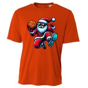 Basketball Santa Christmas Gift Cooling Performance Crew T-Shirt