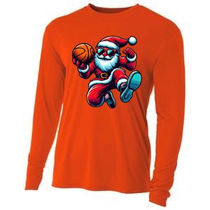 Basketball Santa Christmas Gift Cooling Performance Long Sleeve Crew