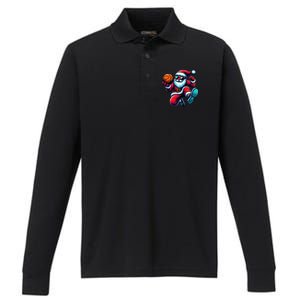 Basketball Santa Christmas Gift Performance Long Sleeve Polo