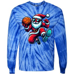 Basketball Santa Christmas Gift Tie-Dye Long Sleeve Shirt