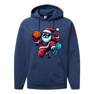 Basketball Santa Christmas Gift Performance Fleece Hoodie