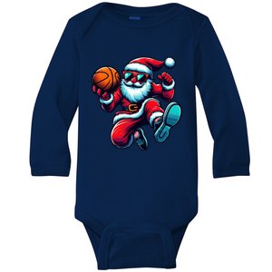 Basketball Santa Christmas Gift Baby Long Sleeve Bodysuit