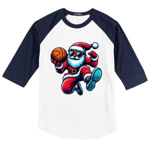 Basketball Santa Christmas Gift Baseball Sleeve Shirt