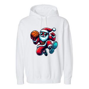 Basketball Santa Christmas Gift Garment-Dyed Fleece Hoodie