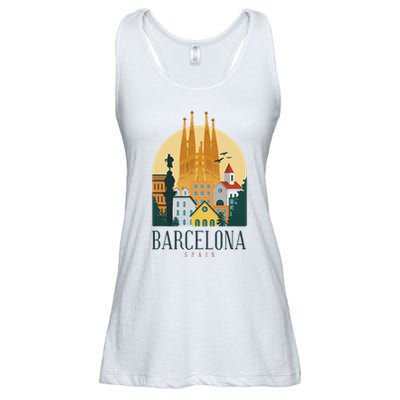 Barcelona Spain Cathedral Spanish City Souvenir Ladies Essential Flowy Tank