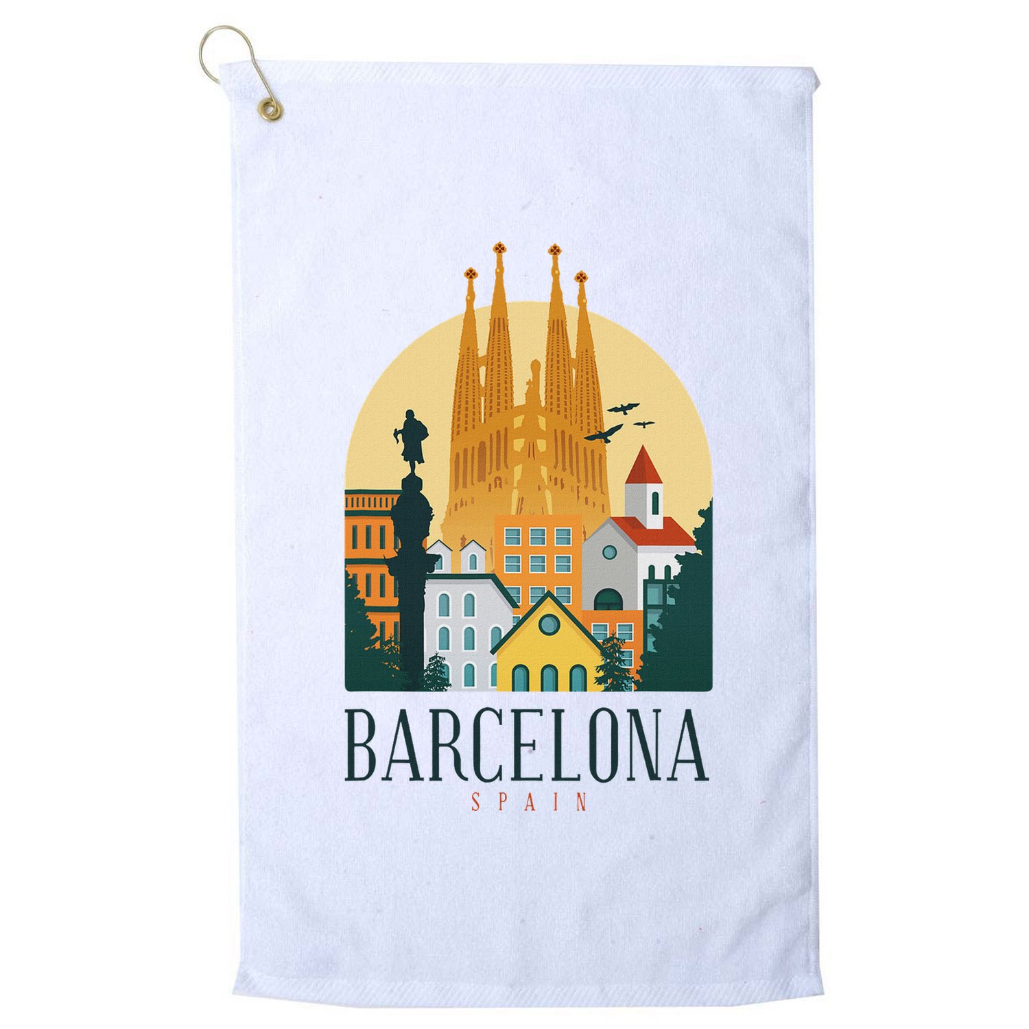 Barcelona Spain Cathedral Spanish City Souvenir Golf Towel