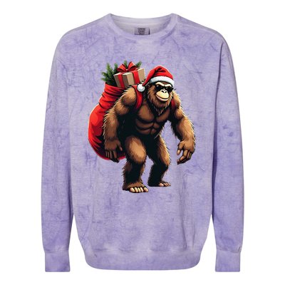 Bigfoot Santa Christmas Tree Lights Funny Xmas Sasquatch Colorblast Crewneck Sweatshirt