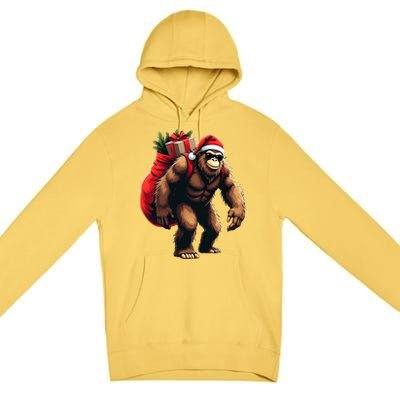 Bigfoot Santa Christmas Tree Lights Funny Xmas Sasquatch Premium Pullover Hoodie