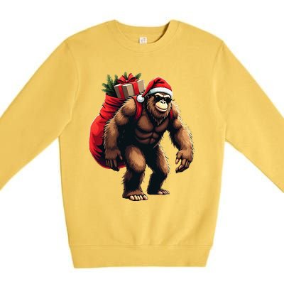 Bigfoot Santa Christmas Tree Lights Funny Xmas Sasquatch Premium Crewneck Sweatshirt