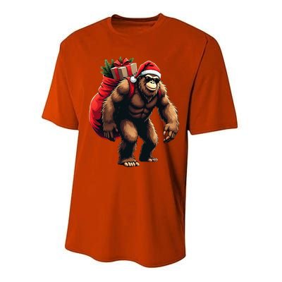 Bigfoot Santa Christmas Tree Lights Funny Xmas Sasquatch Performance Sprint T-Shirt