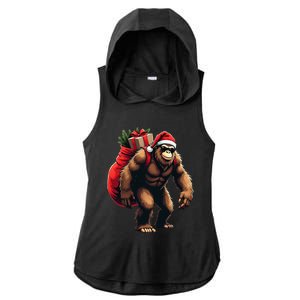 Bigfoot Santa Christmas Tree Lights Funny Xmas Sasquatch Ladies PosiCharge Tri-Blend Wicking Draft Hoodie Tank