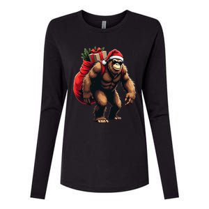 Bigfoot Santa Christmas Tree Lights Funny Xmas Sasquatch Womens Cotton Relaxed Long Sleeve T-Shirt