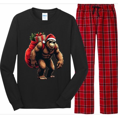 Bigfoot Santa Christmas Tree Lights Funny Xmas Sasquatch Long Sleeve Pajama Set