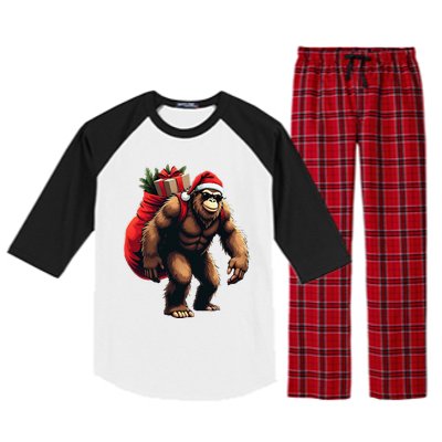 Bigfoot Santa Christmas Tree Lights Funny Xmas Sasquatch Raglan Sleeve Pajama Set