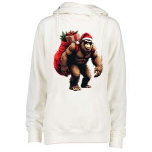 Bigfoot Santa Christmas Tree Lights Funny Xmas Sasquatch Womens Funnel Neck Pullover Hood