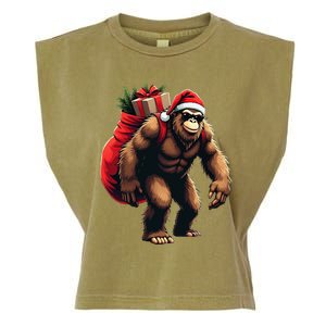 Bigfoot Santa Christmas Tree Lights Funny Xmas Sasquatch Garment-Dyed Women's Muscle Tee