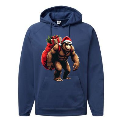 Bigfoot Santa Christmas Tree Lights Funny Xmas Sasquatch Performance Fleece Hoodie