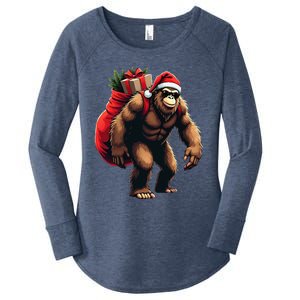 Bigfoot Santa Christmas Tree Lights Funny Xmas Sasquatch Women's Perfect Tri Tunic Long Sleeve Shirt