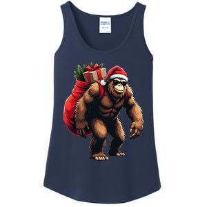 Bigfoot Santa Christmas Tree Lights Funny Xmas Sasquatch Ladies Essential Tank