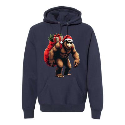 Bigfoot Santa Christmas Tree Lights Funny Xmas Sasquatch Premium Hoodie