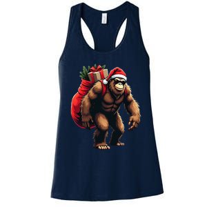 Bigfoot Santa Christmas Tree Lights Funny Xmas Sasquatch Women's Racerback Tank