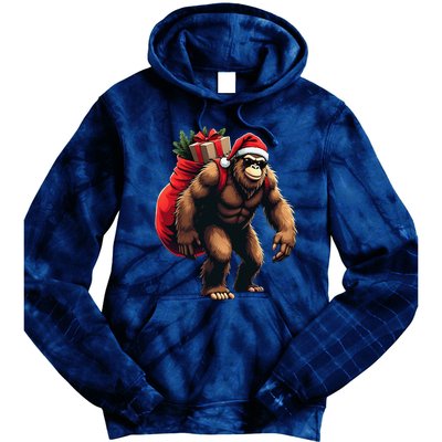 Bigfoot Santa Christmas Tree Lights Funny Xmas Sasquatch Tie Dye Hoodie